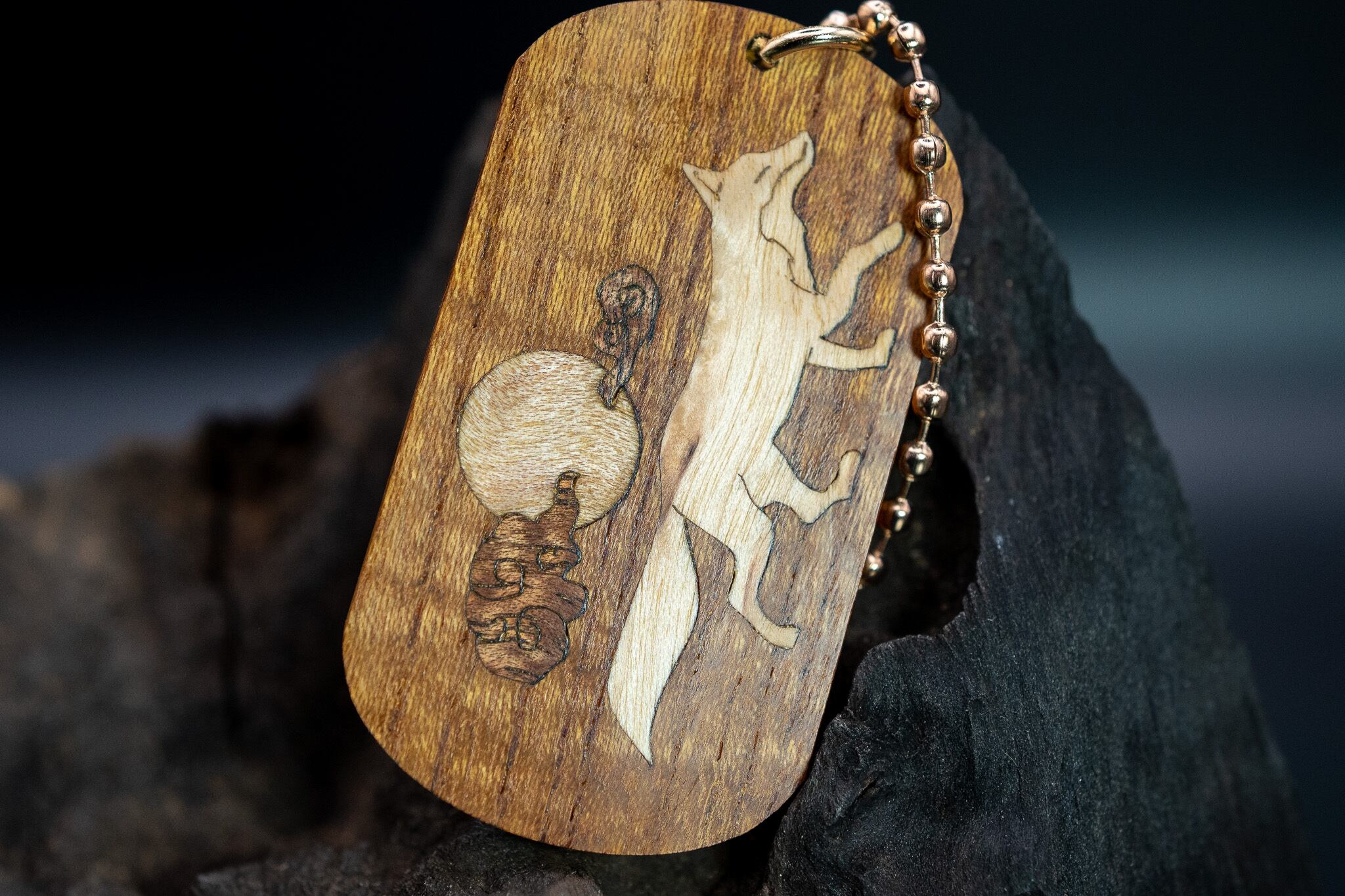 【日本を代表する巨木】欅(ケヤキ) ドッグタグ 象嵌 十五夜きつね