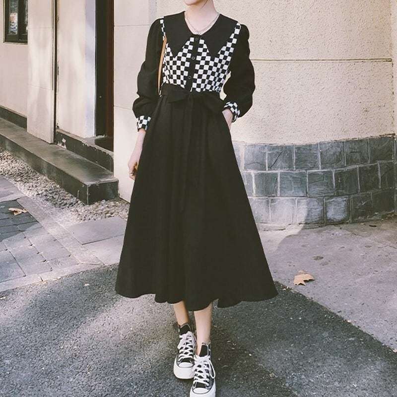 チェックステッチワンピース ON0086