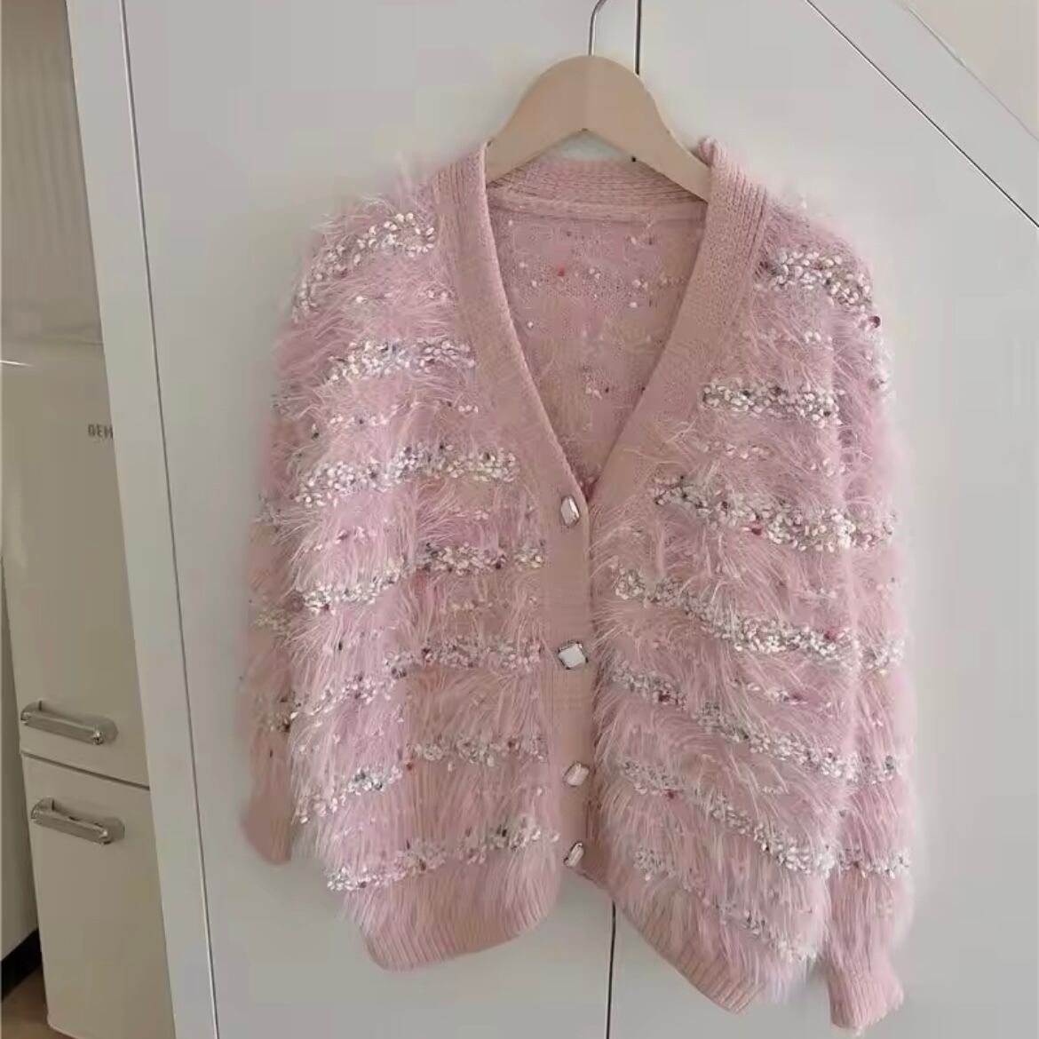 マルチカラーシャギーニットカーディガン