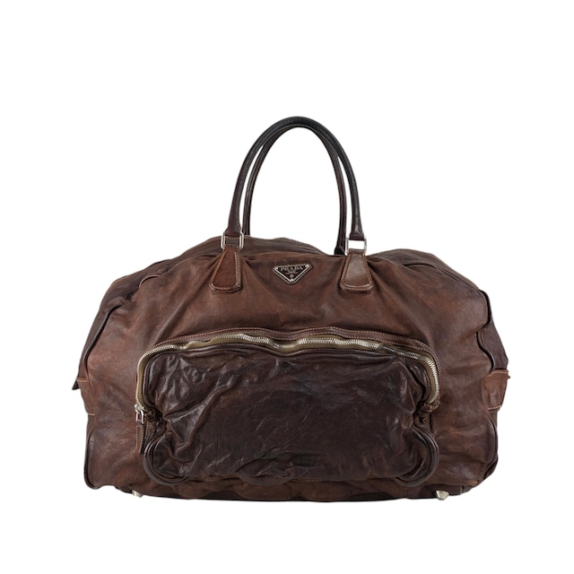 PRADA プラダ ハンドバッグ ブラウン トライアングルロゴ レザー ウォッシュドレザー ボストンバッグ vintage ヴィンテージ オールド 2umzpg