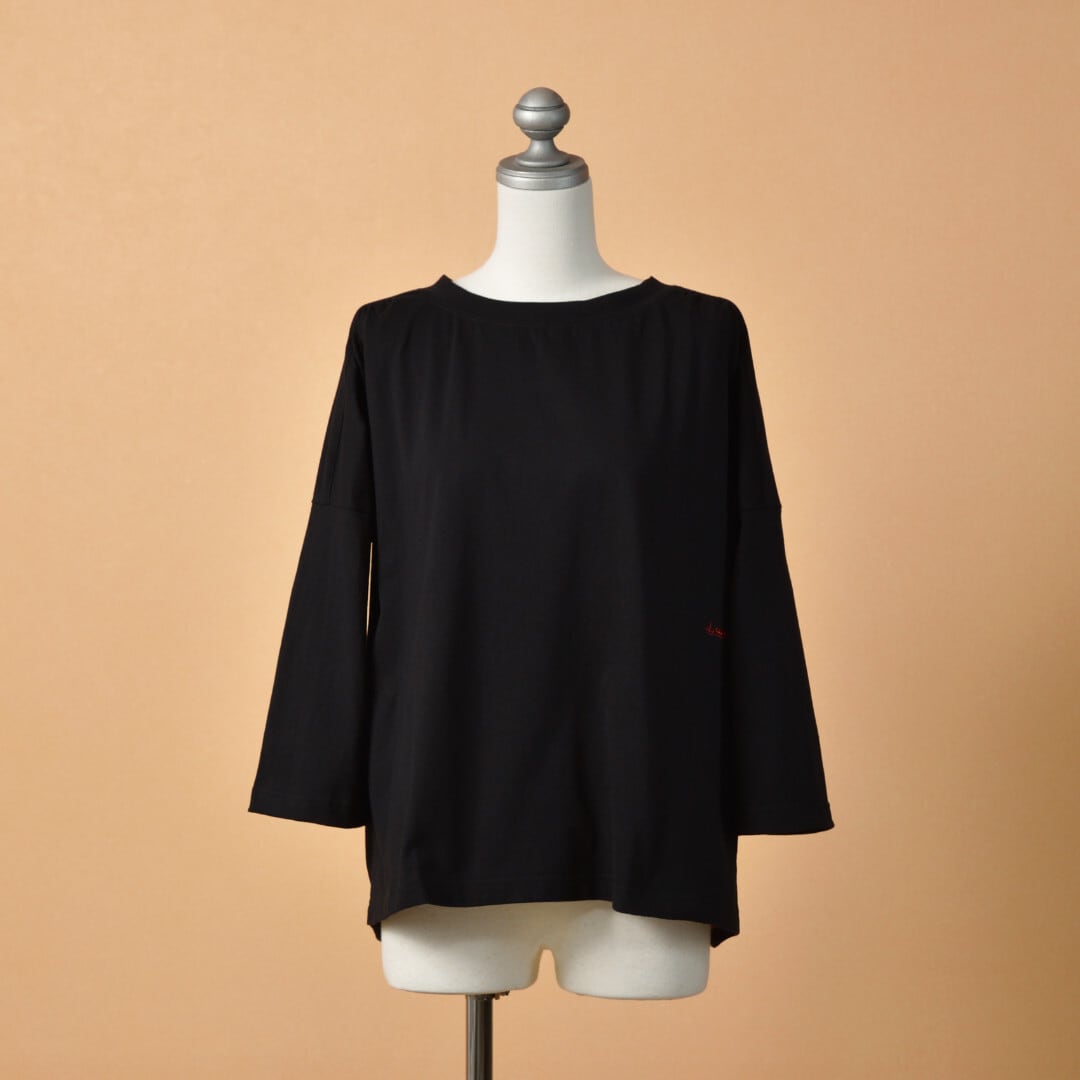 快晴堂 カイセイドウ Girl's 肩ギャザー7分袖Tシャツ・ブラック