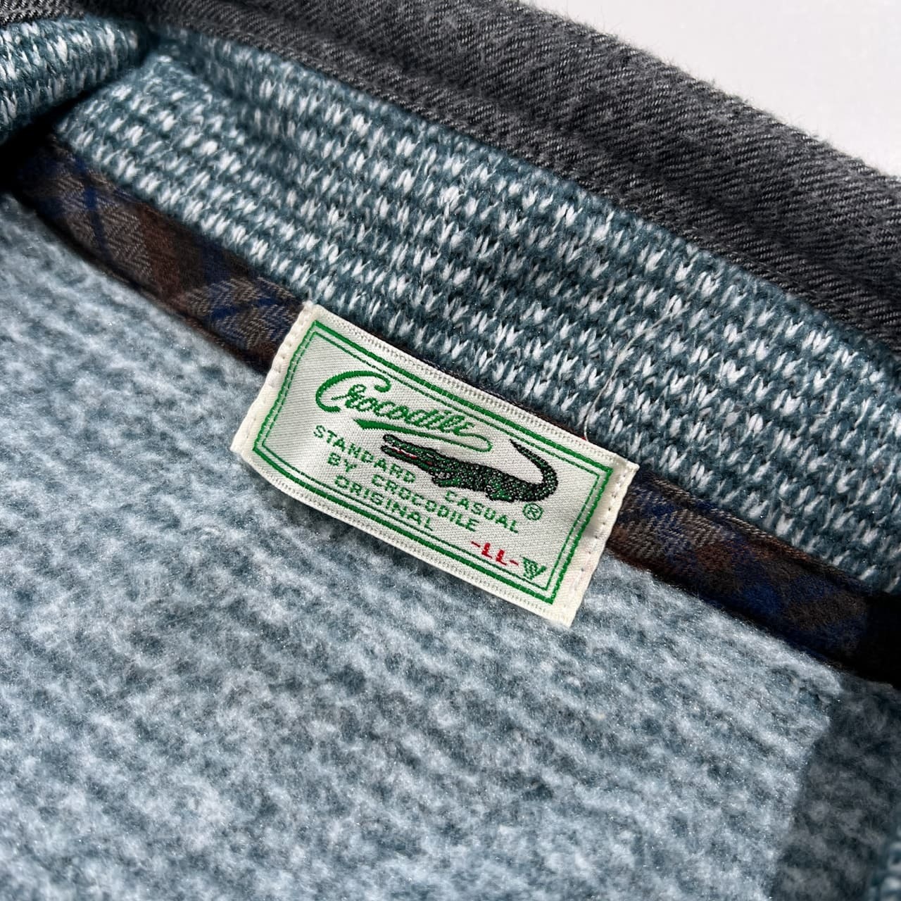 CROCODILE クロコダイル ハイネック ハーフスナップボタン ジャガード スウェット トレーナー シャツ サイズ LL /水色系/メンズ