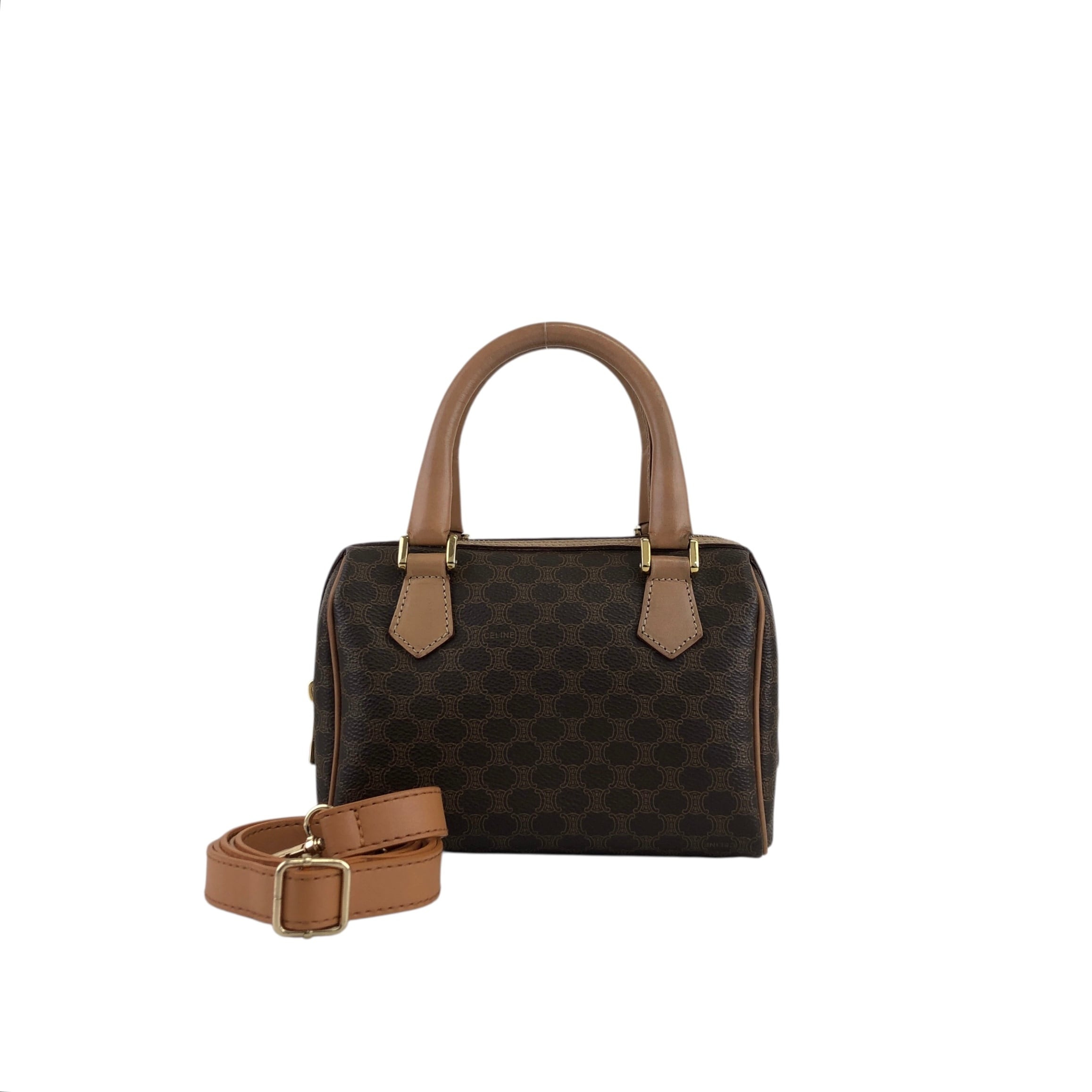 CELINE セリーヌ マカダム ハンドバッグ ブラウン PVC/レザー マイクロ