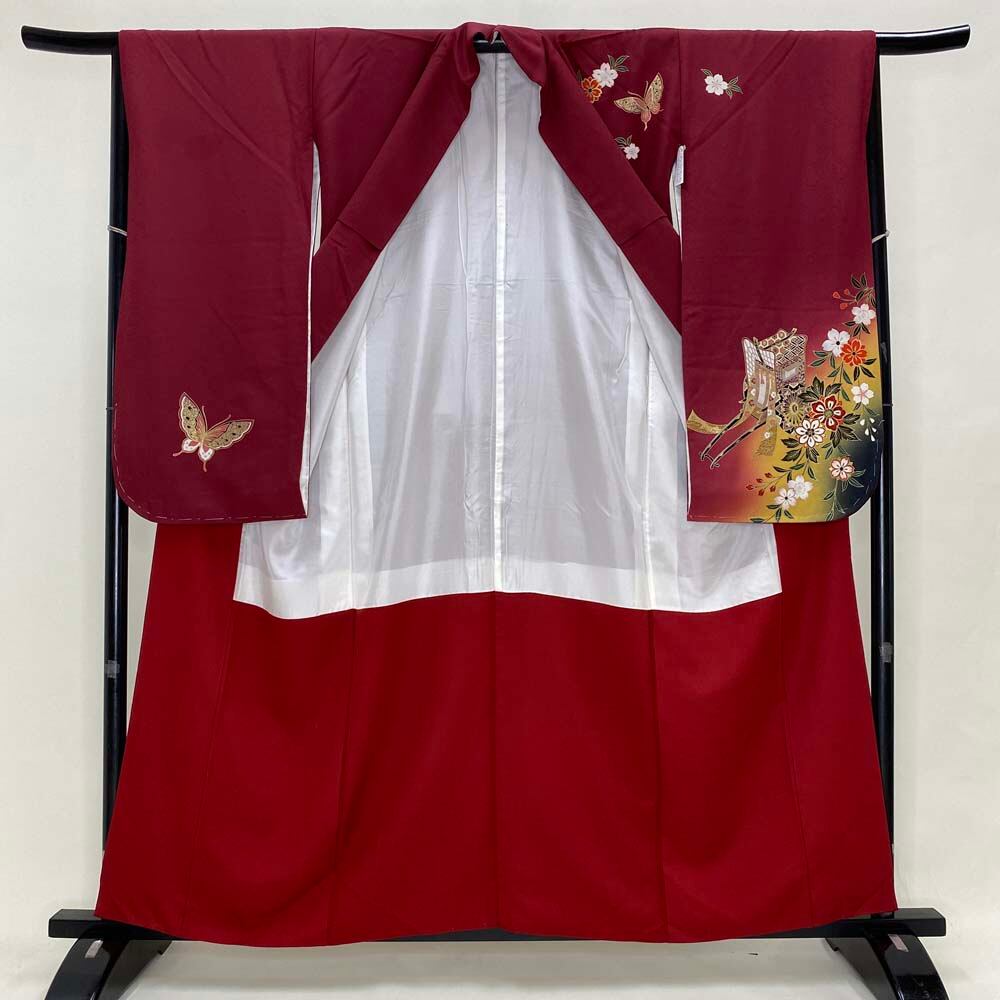 振袖 中古 エンジ 正絹 古典 裄64.5cm 身丈158cm 袖丈86cm 美品 M サイズ 成人式 3690 振袖 中古 エンジ 正絹 古典 裄64.5cm 身丈158cm 袖丈86cm 美品 M