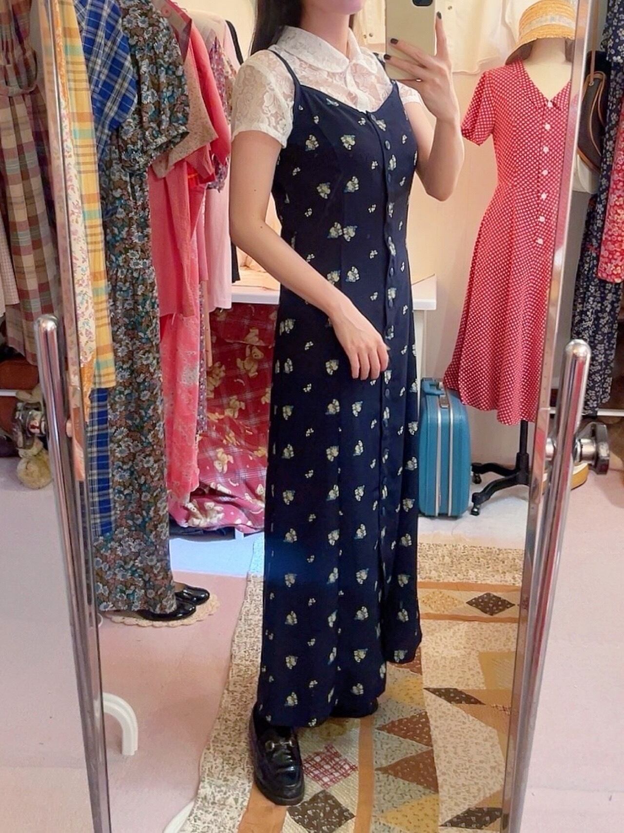 mini flower navy camisole one-piece