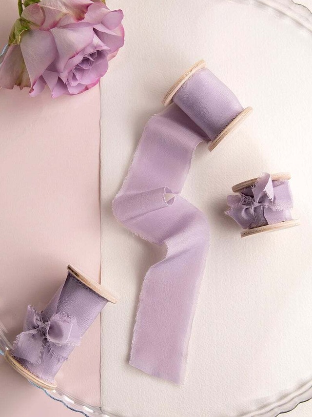 Lilac Silk Ribbon（手染め手裂きタイプ）　■木製スプール付　シルクリボン ライラック