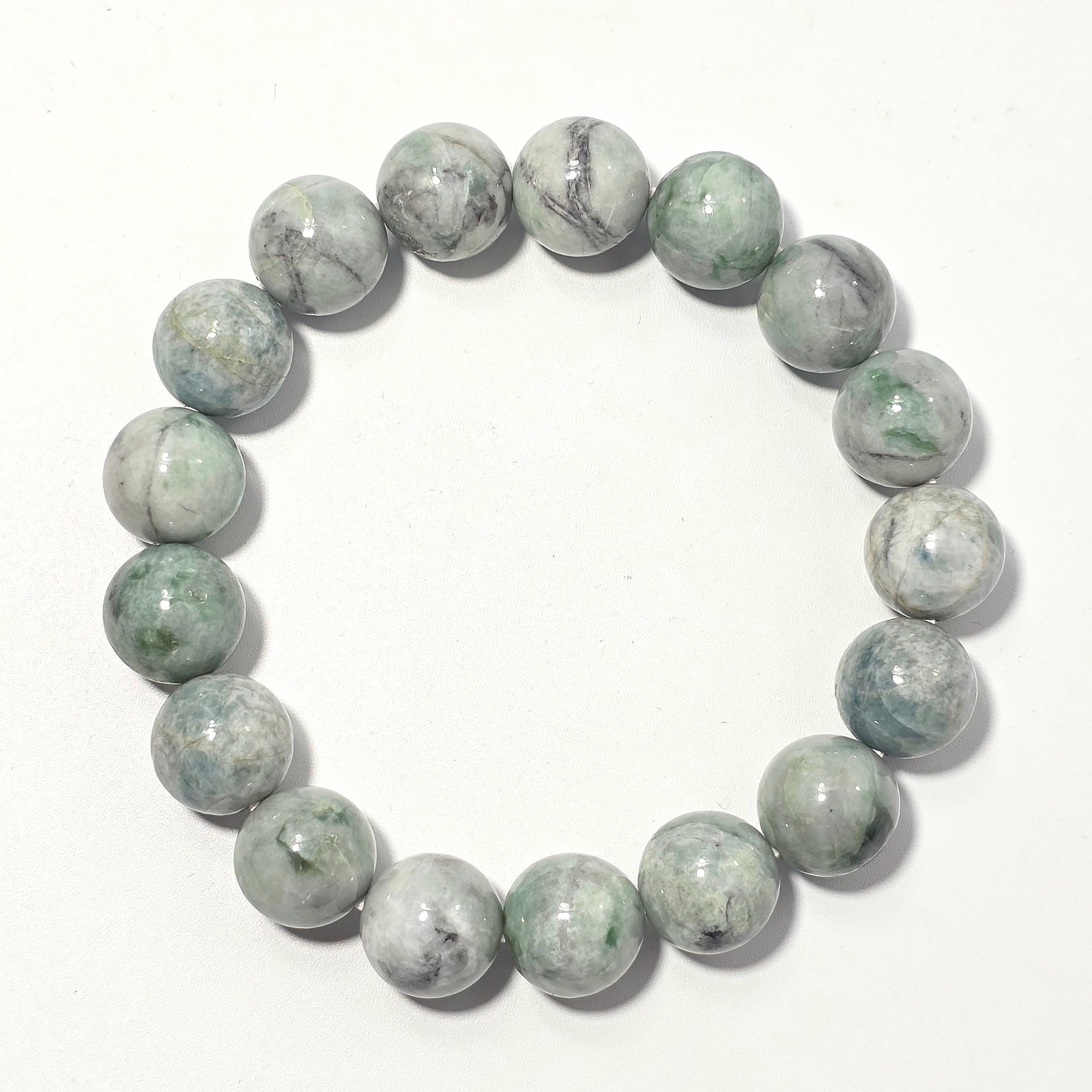 12㍉玉 入コン沢翡翠 ｻｲｽﾞ16~17cm 糸魚川翡翠ブレスレットBR0243