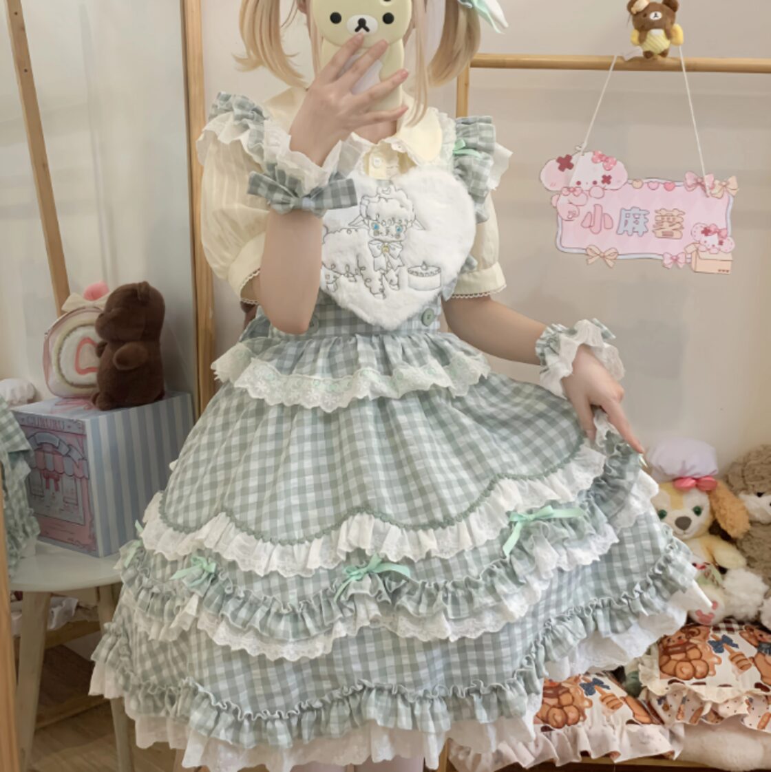 ゆめかわ♡全3カラー ギンガムチェックひつじさんJSK wanpi108 ゆめかわ♡全3カラー ギンガムチェックひつじさんJSK wanpi108