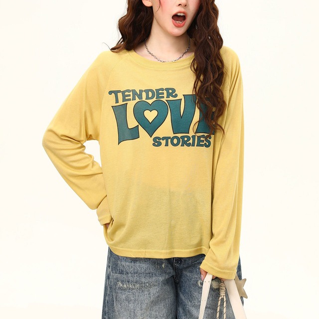 ハートロゴレタリングロングスリーブTシャツ 1col R02517