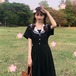 ✞ きれいめ☆制服 ダークブラック半袖スリーブワンピースドレスOP ネイビー プリーツスカート ショート レトロ ハーフスリーブ ステッチ ✞ゴスロリ SM ミリ 甘ロリ クラロリ 和ロリ エレガント 黒ロリ 姫ロリ 華ロリ BB-BB2351137