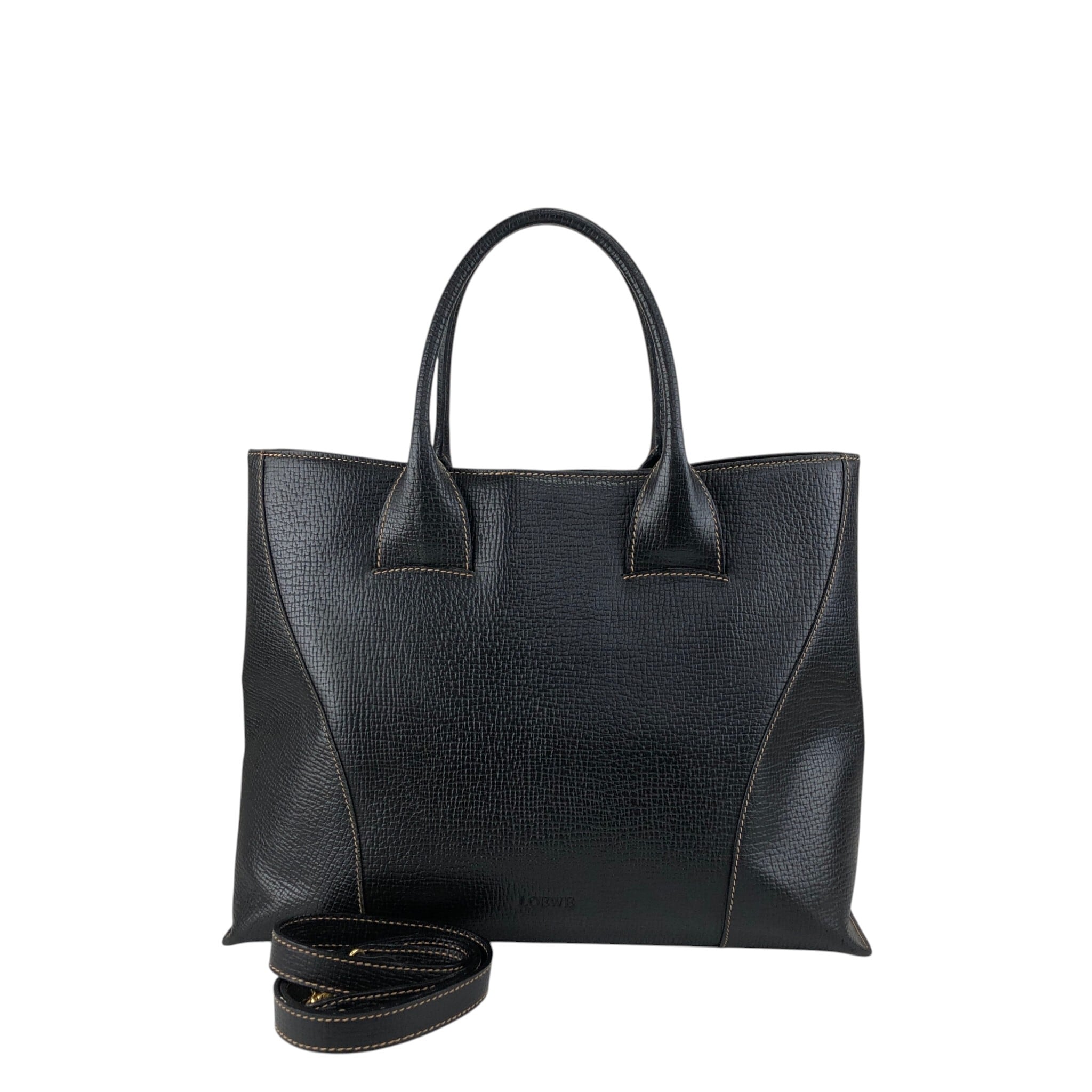LOEWE ロエベ ハンドバッグ ブラック ロゴ型押し レザー トートバッグ