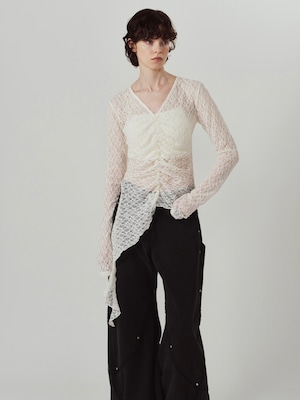 Lace Gathered Top / WHITE
