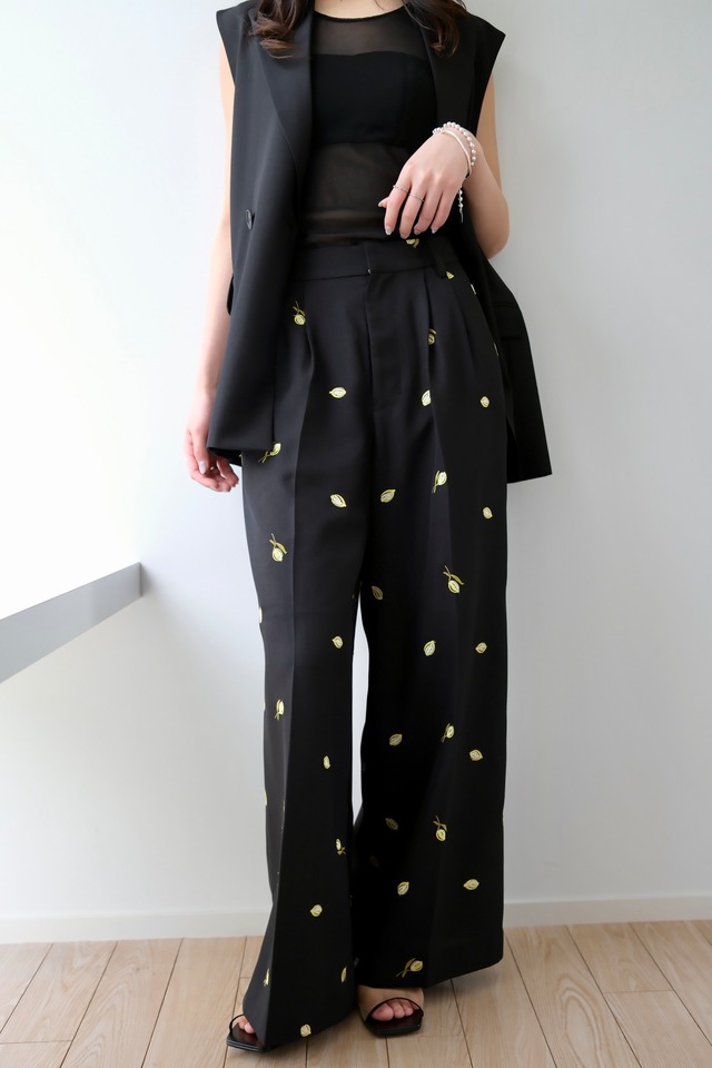 CREDONA  MOTIF EMBROIDERY PANTS モチーフ刺繍パンツ　Black