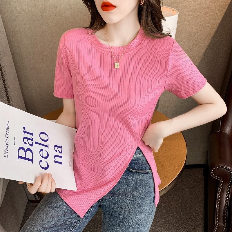 サマースタイルラウンドネック半袖スリーブスリムジャケット レディース ショート ハーフスリーブ 夏物 Oネック ハンチェンe47145742805