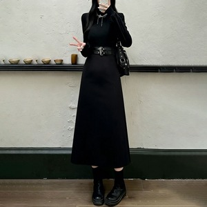 ロングワンピース ベルト飾り 長袖 レディース 春秋 韓国 ワンピース おしゃれ きれいめ 大人 カジュアル フレア ハイウエスト ウエストマーク 上品 体型カバー Aライン 大人可愛い 大人女子