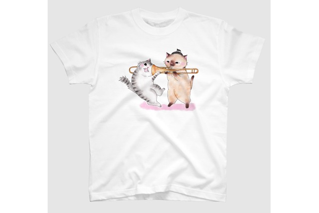 トロンボーン猫のＴシャツ(白)