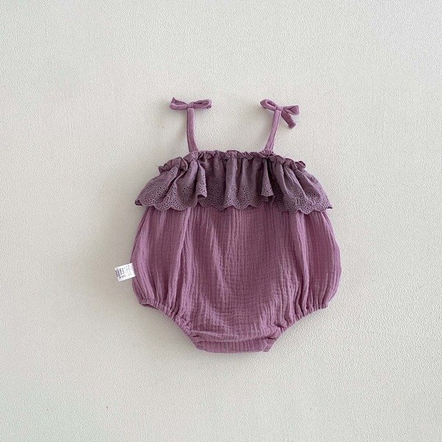 【BABY】肩リボン甘めレースフリルキャミソールロンパース - 16