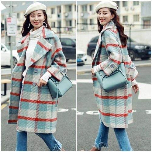 チェスターコート レディース ロング丈 チェック柄 レトロ ガーリー