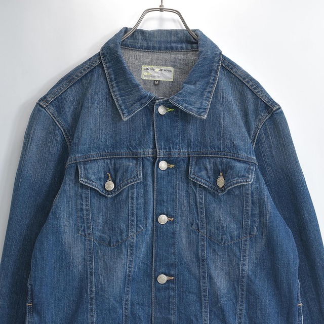 90s 00s DKNY JEANS ダナキャラン ジーンズ トラッカージャケット デニムジャケット ペンスロット ネオンステッチ Gジャン 古着 ブルー USED ヴィンテージ ビンテージ 古着 メンズ M