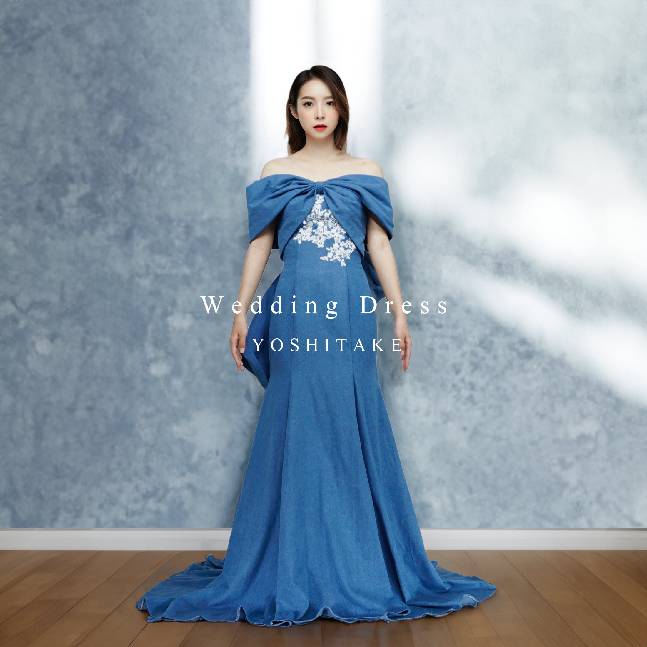 【オーダー制作】 ウエディングドレス.ブルーデニム.カラードレス.マーメイド.リボン ※制作期間4週間から8週間 Y2821