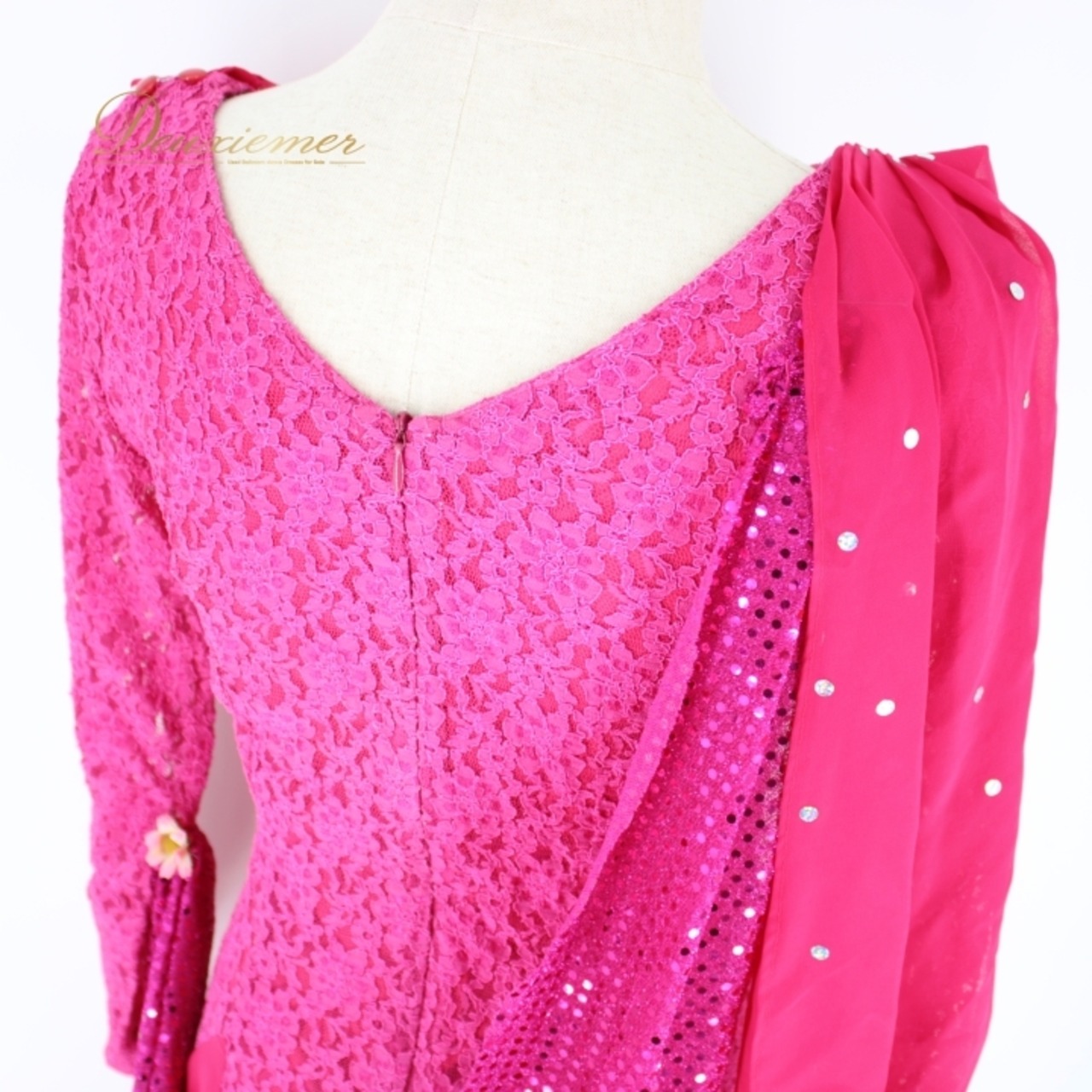 社交ダンス 衣装 スタンダード ドレス ワンピース パーティドレス Create-Sun クリエイトサン ピンク系 フロート マゼンダ レース フロート 花柄 フレアスカート 揺れる フロート 伸縮性 おしゃれ 女性用 Mサイズ パーティー演出 ドレスアップ ダンス披露 舞台衣装 高品質