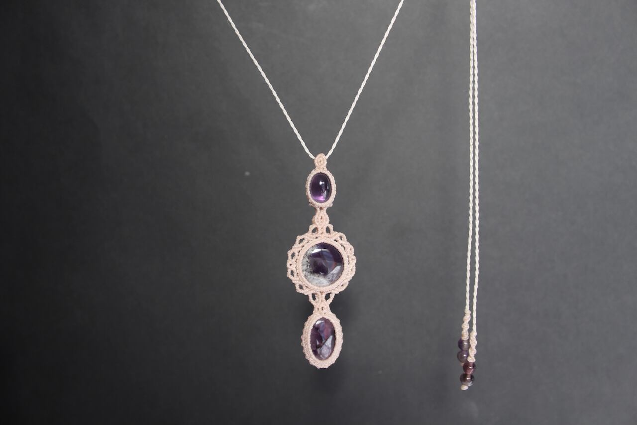 Trapiche amethyst micro macrame pendant