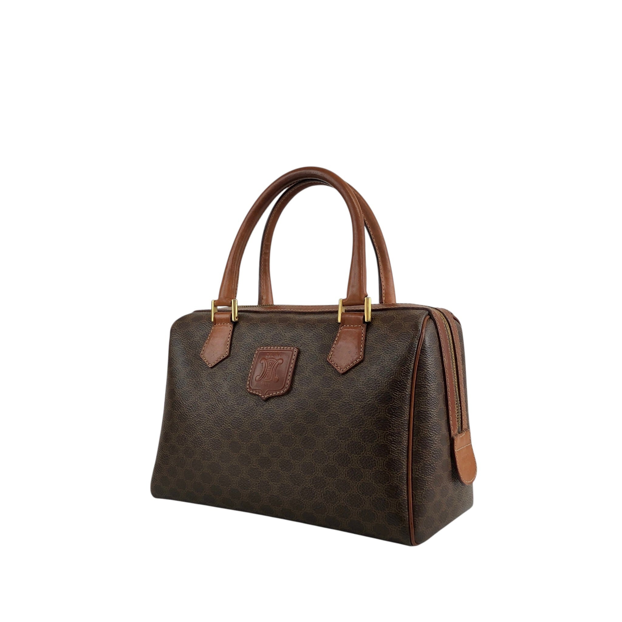 CELINE ヴィンテージ　マカダム　PVC ボストン CELINE セリーヌ マカダム ショルダーバッグ ブラック PVCレザー ミニ