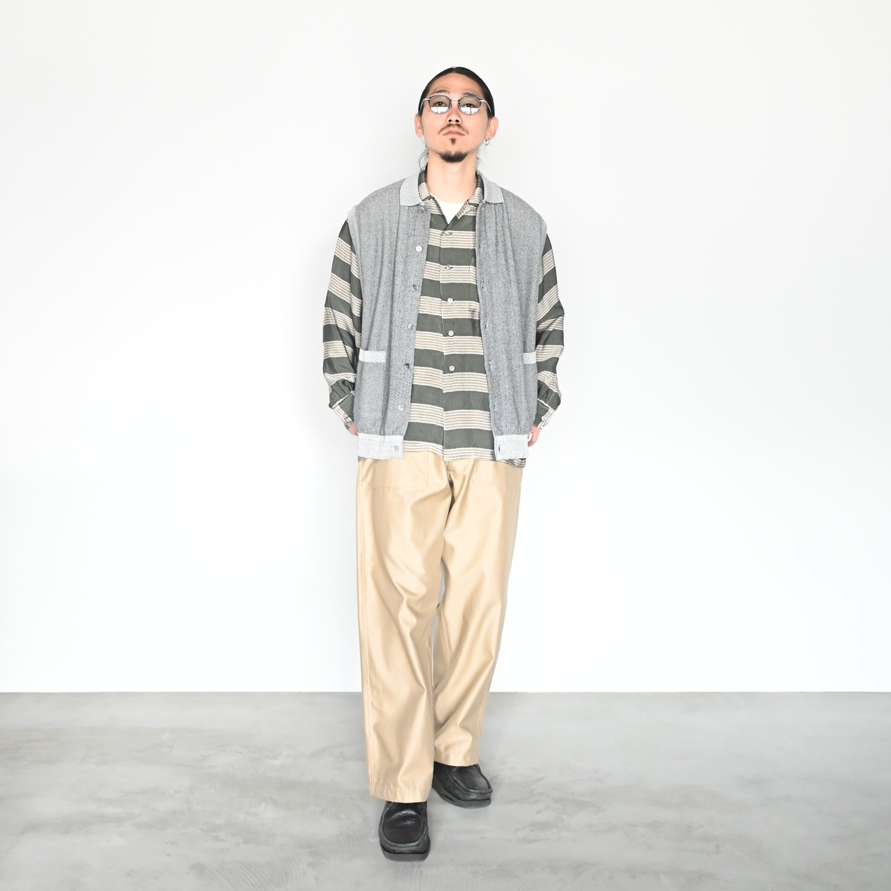 INTÉRIM(インテリム)  HYPER BIG VISCOSE STRIPE 60s OPEN COLLAR SHIRT style