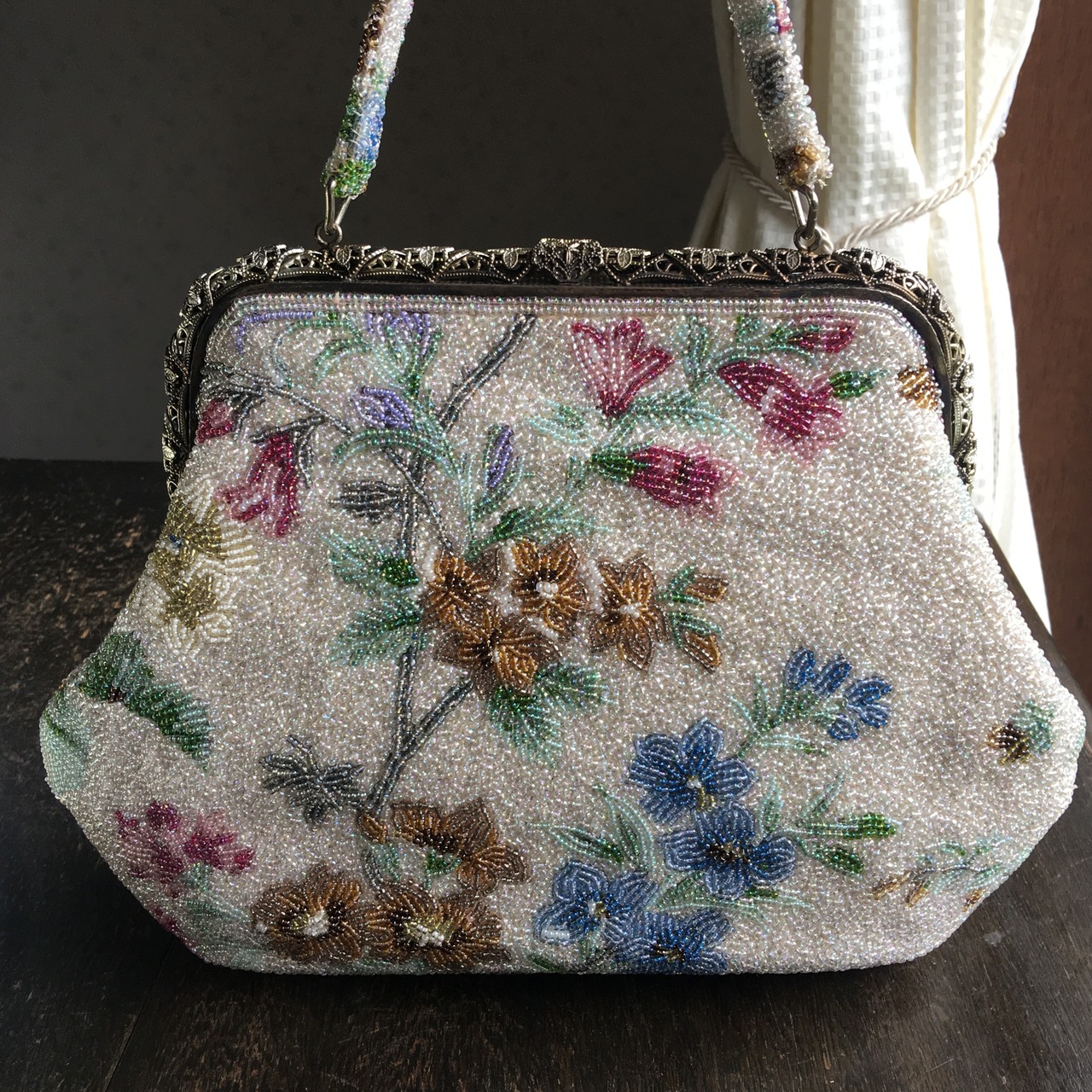 ヴィンテージビーズバッグ 「白牡丹」パールホワイト百花 | 凡美堂  