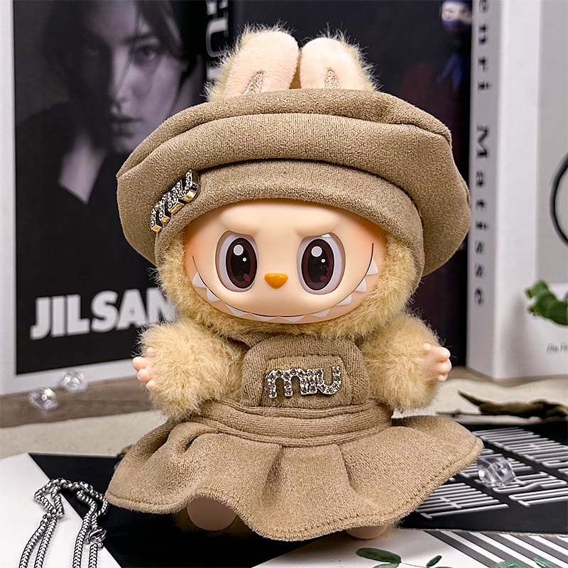 ダイヤモンドロゴ入り!上品なレディースルック♡ Labubu 17cm 15cm ベレー帽セット お嬢様風 エレガント 高級感 おしゃれ 可愛い