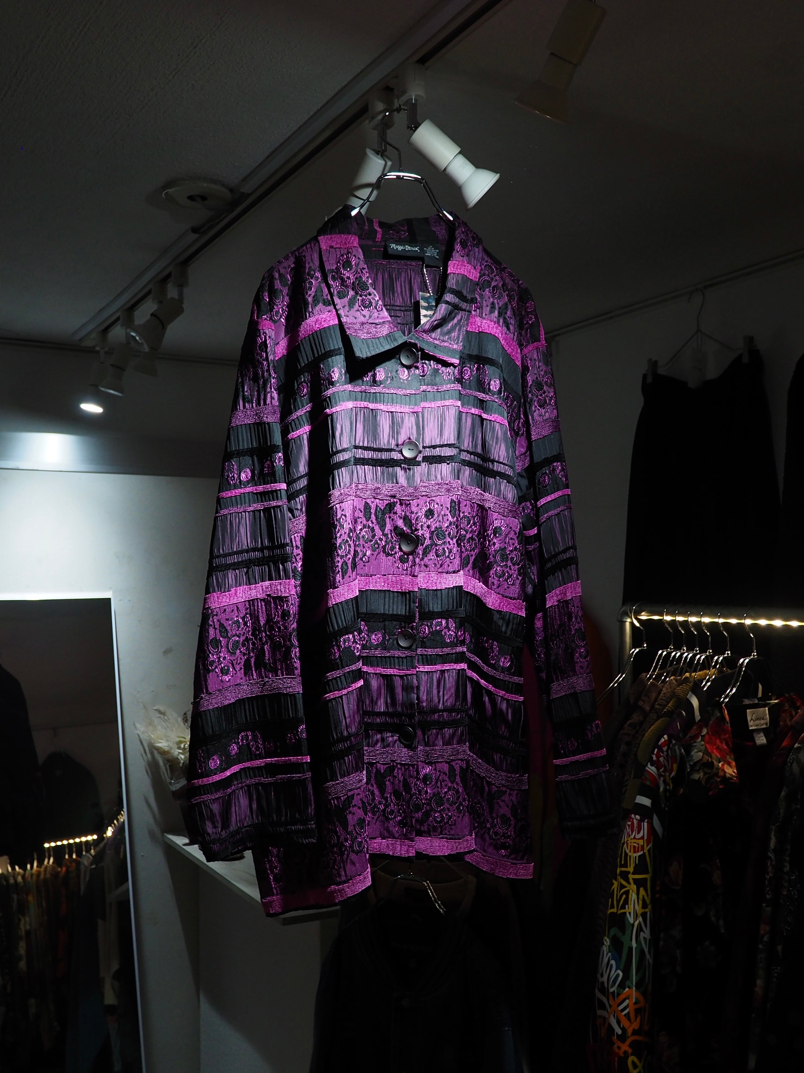 1990s Bewitching Dark purple velours × pleats Switching vintage loose jacket