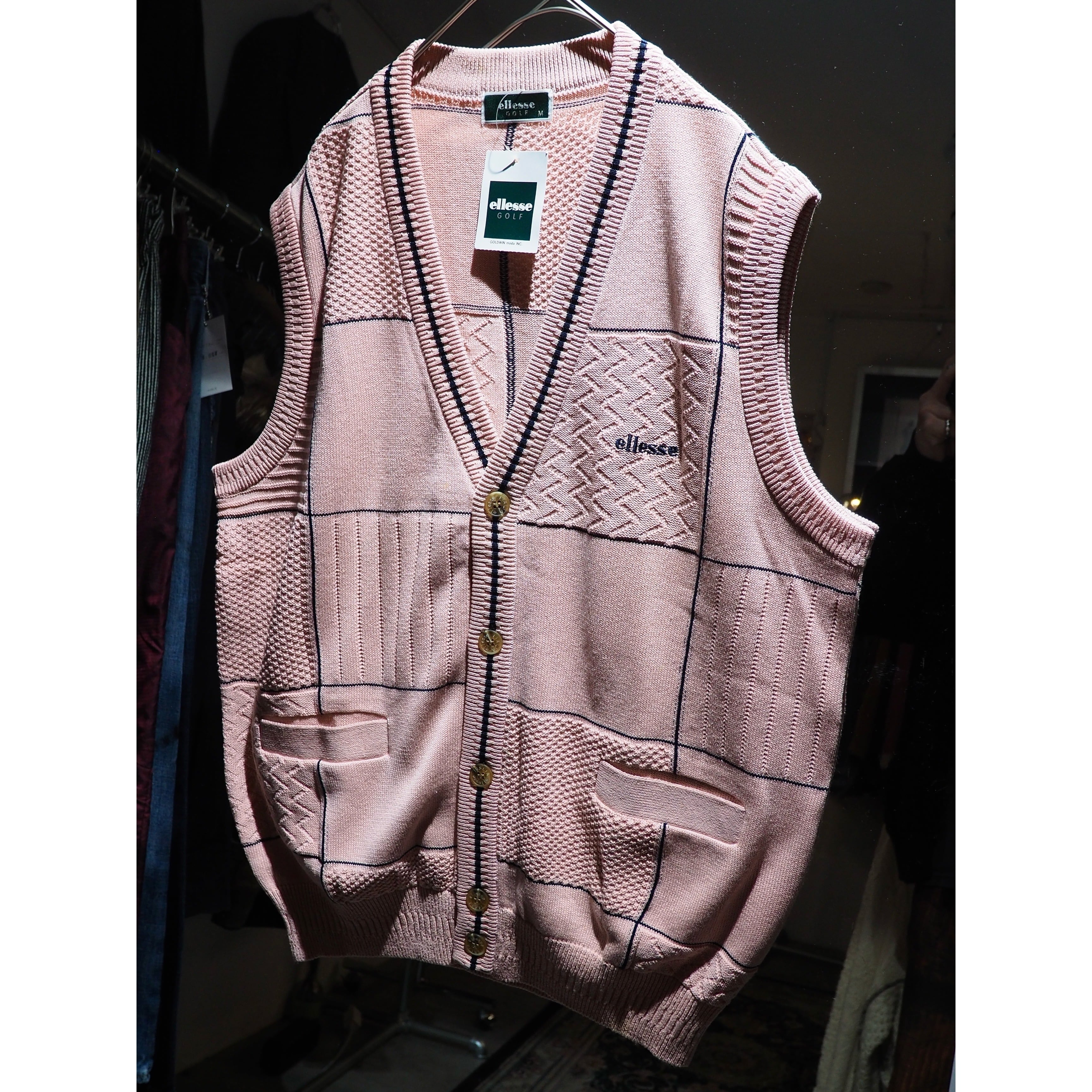 1990s " ellesse " Light pink color vintage loose knit vest