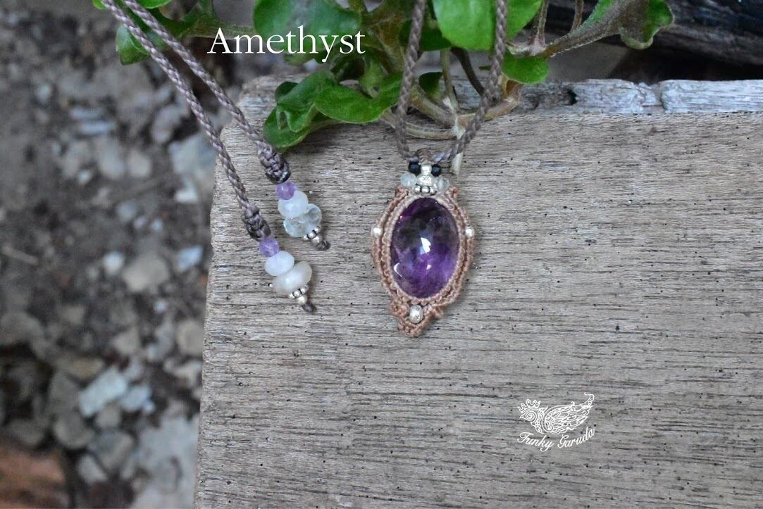 20ct高品質ブリリアンカット★アメジスト マクラメペンダント ameg004