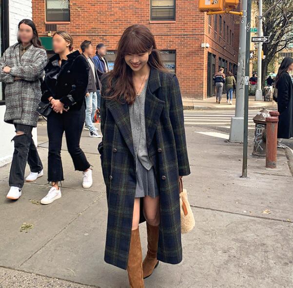 チェック柄 チェスターコート ロングコート アウター オーバーサイズ きれいめ レトロ 大人可愛い Luluca 韓国トレンドファッションluluca ルルカ