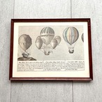 版画　気球　記事付き　額装済み　モンゴルフィエール作　木製フレーム　カラーオフセット印刷　19otg15