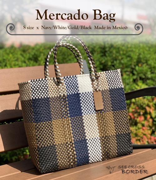 S Mercado Bag (Normal handle) Navy/White/Gold/Black