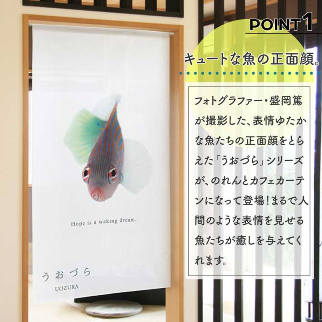 【受注生産】のれん うおづら  ニセモチノウオ 幅85ｘ丈150cm　99725