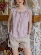 Aquarelle Ribbon Sleeveless Blouse F0719