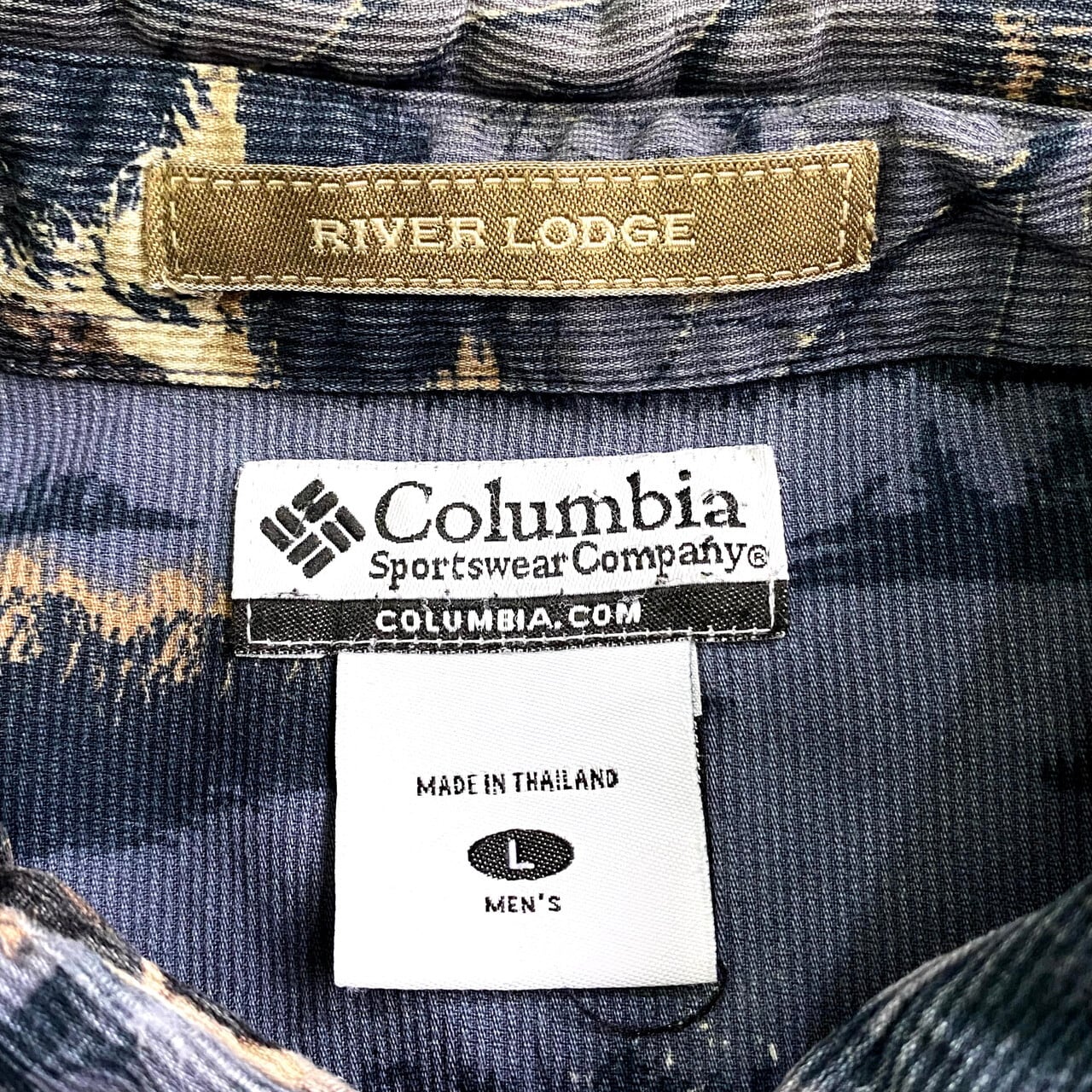 中古 コロンビア Ao7 Columbia L アウトドア コットン シャツ チェック メンズ レッド ロゴ 赤 長袖 週末限定タイムセール Columbia