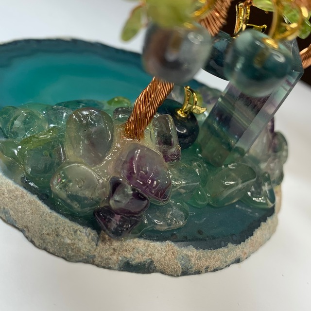 2.ペリドット招財樹×フローライトねこ