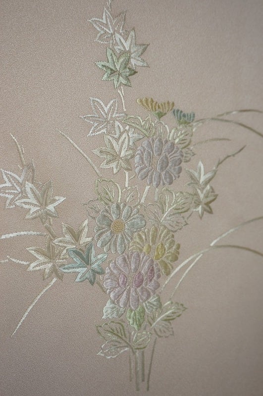 未使用 蘇州刺繍 相良刺繍 付け下げ訪問着 一つ紋 花柄 正絹 薄桜色 