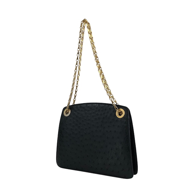 CELINE セリーヌ ショルダーバッグ ブラック サークルロゴ オーストリッチ チェーンショルダー vintage ヴィンテージ オールド uyxx4c