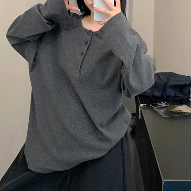 asymmetrical design Henley neck long tee　アシメデザインヘンリーネックロングティー　J1559