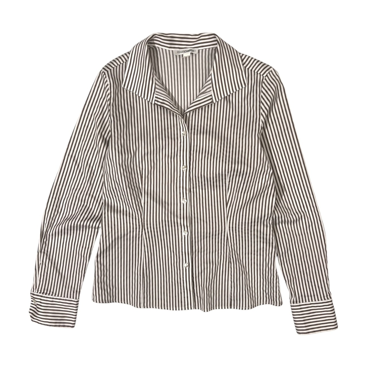 NARACAMICIE ナラカミーチェ ストライプ オープンカラー 長袖シャツ 1/ブラウン ホワイト