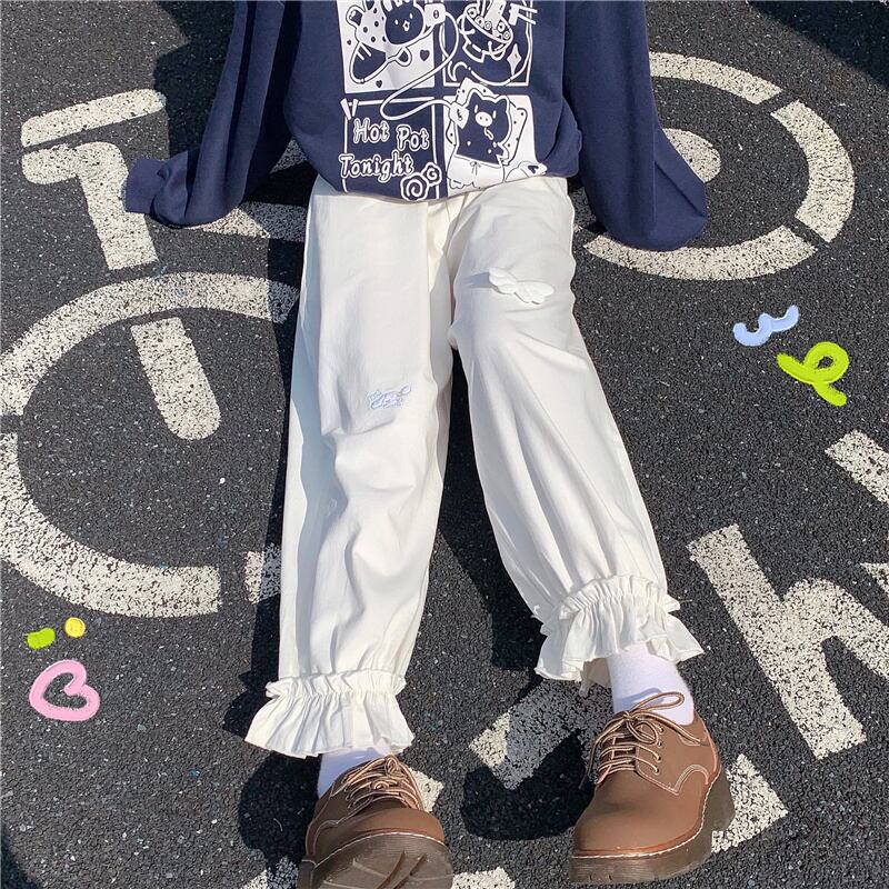 刺繍カジュアルパンツ レディーススプリングオータムレーススリーブルーズ ランタンスリーブ 大人ガーリー スウィート キュート 春物 秋物 萌量不足88711752925