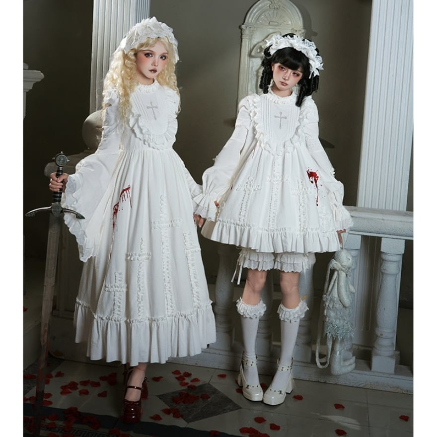 イベント・撮影向け ゴシックロリィタ 姫袖ロングワンピース 3点セット