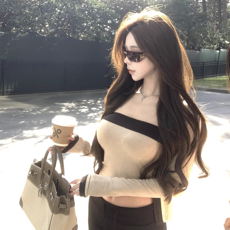 【set】チューブトップス×ニットカーディガンセット Q7948