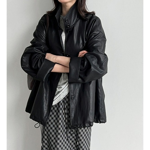 faux leather high neck jacket / l0864