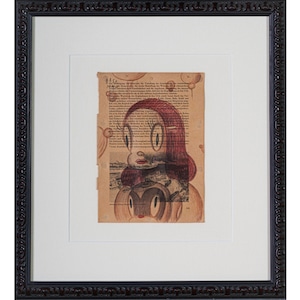 Gary Baseman: ORIGINAL DRAWING on an old book page