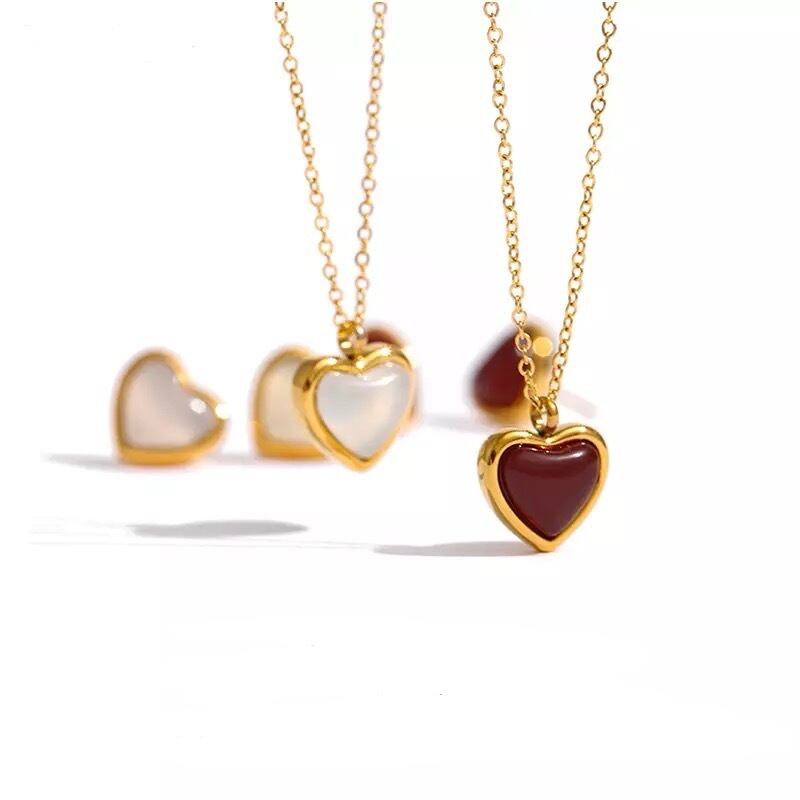 金アレ対応 ぷっくりハートピアス、ネックレス(0486)